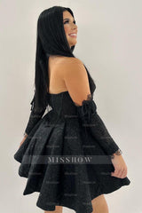 Misshow Sparkly Black Sweetheart A Line Corset Homecoming Dress/Mini Dress