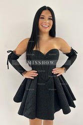 Misshow Sparkly Black Sweetheart A Line Corset Homecoming Dress/Mini Dress