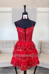 Misshow Sparkly Blue A Line Corset Tiered Short Homecoming Dress/Mini Dress