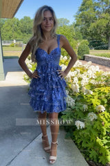 Misshow Sparkly Blue A Line Sequins Short Ruffled Homecoming Dress/Mini Dress