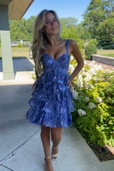 Misshow Sparkly Blue A Line Sequins Short Ruffled Homecoming Dress/Mini Dress