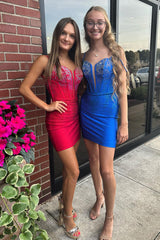 Misshow Sparkly Blue Beaded Corset Lace-Up Back Tight Short Homecoming Dress/Mini Dress
