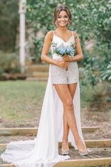 Misshow Sparkly Blue Beaded Detachable Train Short Homecoming Dress/Mini Dress