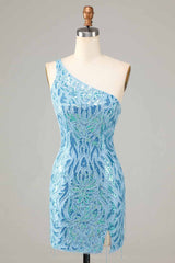 Misshow Sparkly Blue Beaded Fringed Tight Short Homecoming Dress/Mini Dress