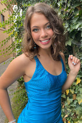 Misshow Sparkly Blue Beaded Tight Short Homecoming Dress/Mini Dress