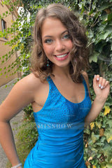 Misshow Sparkly Blue Beaded Tight Short Homecoming Dress/Mini Dress