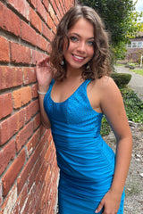 Misshow Sparkly Blue Beaded Tight Short Homecoming Dress/Mini Dress