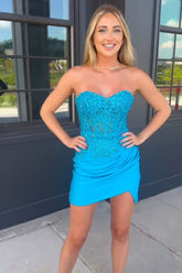 Misshow Sparkly Blue Corset Sequins Short Tight Homecoming Dress/Mini Dress