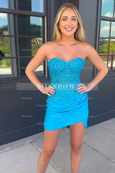 Misshow Sparkly Blue Corset Sequins Short Tight Homecoming Dress/Mini Dress