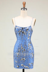 Misshow Sparkly Blue Sequined Beaded Backless Tight Short Homecoming Dress/Mini Dress