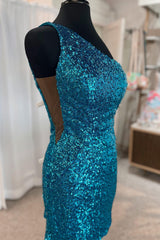 Misshow Sparkly Blue Sequined One Shoulder Tight Short Homecoming Dress/Mini Dress