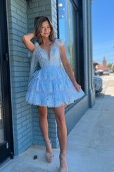 Misshow Sparkly Blue Sequins A Line Short Homecoming Dress/Mini Dress