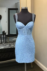 Misshow Sparkly Blue Sequins Corset Bodycon Homecoming Dress/Mini Dress