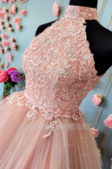 Misshow Sparkly Blush A-Line Short Tulle Homecoming Dress/Mini Dress with Lace