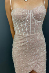 Misshow Sparkly Champagne Beaded Sequins Tight Short Homecoming Dress/Mini Dress