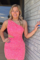 Misshow Sparkly Champagne Sequined Cut Out Tight Short Homecoming Dress/Mini Dress with Fringes