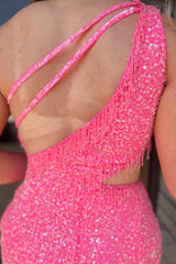 Misshow Sparkly Champagne Sequined Cut Out Tight Short Homecoming Dress/Mini Dress with Fringes