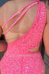 Misshow Sparkly Champagne Sequined Cut Out Tight Short Homecoming Dress/Mini Dress with Fringes