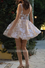 Misshow Sparkly Corset Champagne Floral A-Line Short Homecoming Dress/Mini Dress