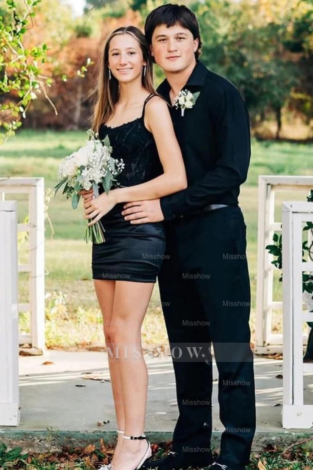 Misshow Sparkly Corset Dark Spaghetti Straps Green Tight Short Homecoming Dress/Mini Dress with Lace