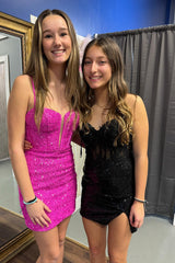 Misshow Sparkly Corset Fuchsia Sequins Tight Short Homecoming Dress/Mini Dress