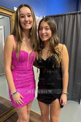 Misshow Sparkly Corset Fuchsia Sequins Tight Short Homecoming Dress/Mini Dress