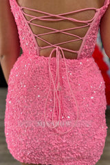 Misshow Sparkly Corset Fuchsia Sequins Tight Short Homecoming Dress/Mini Dress