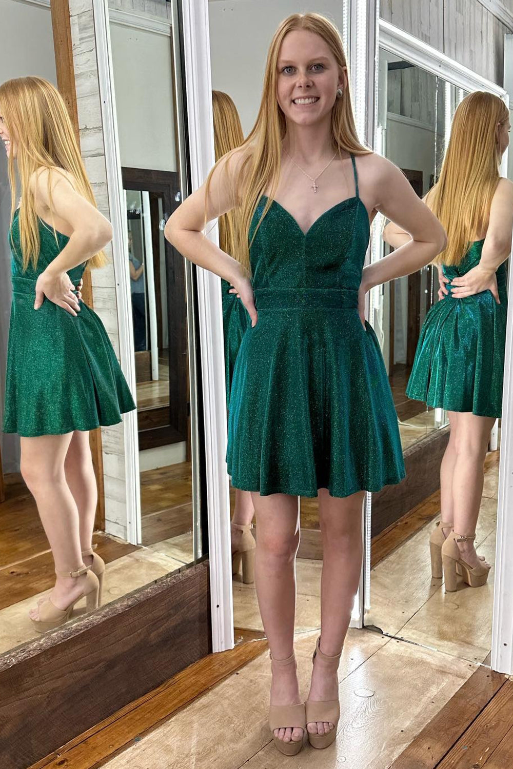 Misshow Sparkly Dark Green A-Line Short Homecoming Dress/Mini Dress