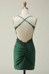 Misshow Sparkly Dark Green Beaded Short Homecoming Dress/Mini Dress with Appliques