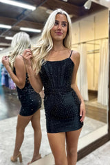 Misshow Sparkly Dark Green Bodycon Corset Tight Short Homecoming Dress/Mini Dress