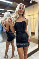 Misshow Sparkly Dark Green Bodycon Corset Tight Short Homecoming Dress/Mini Dress