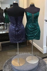 Misshow Sparkly Dark Green Corset Tight Short Homecoming Dress/Mini Dress with Sequins