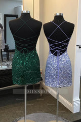 Misshow Sparkly Dark Green Sequin Tight Homecoming Dress/Mini Dress with Fringes