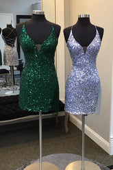 Misshow Sparkly Dark Green Sequin Tight Homecoming Dress/Mini Dress with Fringes