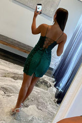 Misshow Sparkly Dark Green Sequin Tight Short Homecoming Dress/Mini Dress with Appliques