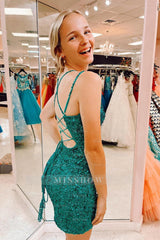 Misshow Sparkly Dark Green Sequins Lace-Up Back Tight Short Homecoming Dress/Mini Dress