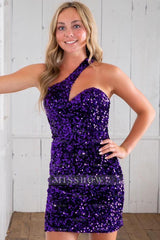 Misshow Sparkly Dark Green Sequins One Shoulder Tight Short Homecoming Dress/Mini Dress