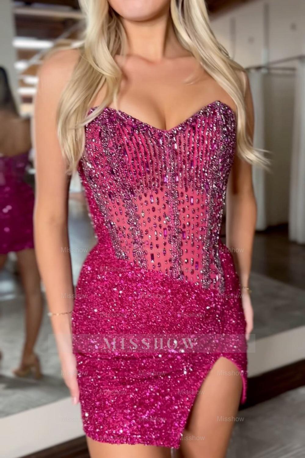 Misshow Sparkly Dark Green Strapless Corset Short Homecoming Dress/Mini Dress with Beading