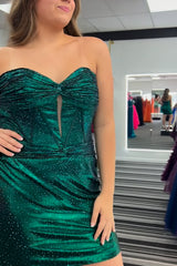 Misshow Sparkly Dark Green Strapless Corset Tight Short Homecoming Dress/Mini Dress with Beadings