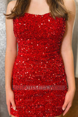 Misshow Sparkly Dark Red Sequined Tight Short Homecoming Dress/Mini Dress