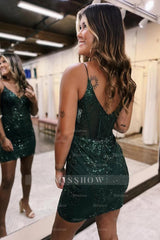 Misshow Sparkly Emerald Green Sequined Corset Short Homecoming Dress/Mini Dress