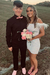 Misshow Sparkly Feathered Black Sequined Bodycon Homecoming Dress/Mini Dress