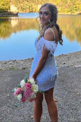 Misshow Sparkly Feathered Black Sequined Bodycon Homecoming Dress/Mini Dress