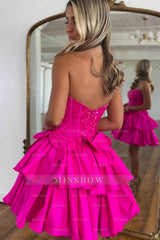 Misshow Sparkly Fluffy Fuchsia Tight Short Homecoming Dress/Mini Dress with Ruffles
