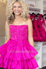 Misshow Sparkly Fluffy Fuchsia Tight Short Homecoming Dress/Mini Dress with Ruffles