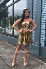 Misshow Sparkly Fuchsia A-Line Halter Pleated Short Homecoming Dress/Mini Dress