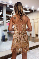 Misshow Sparkly Fuchsia Beaded Sequin Tight Short Homecoming Dress/Mini Dress with Fringes