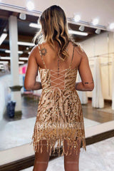 Misshow Sparkly Fuchsia Beaded Sequin Tight Short Homecoming Dress/Mini Dress with Fringes