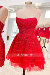 Misshow Sparkly Fuchsia Corset Lace A-Line Tulle Homecoming Dress/Mini Dress