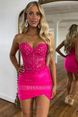 Misshow Sparkly Fuchsia Corset Sequins Short Tight Homecoming Dress/Mini Dress